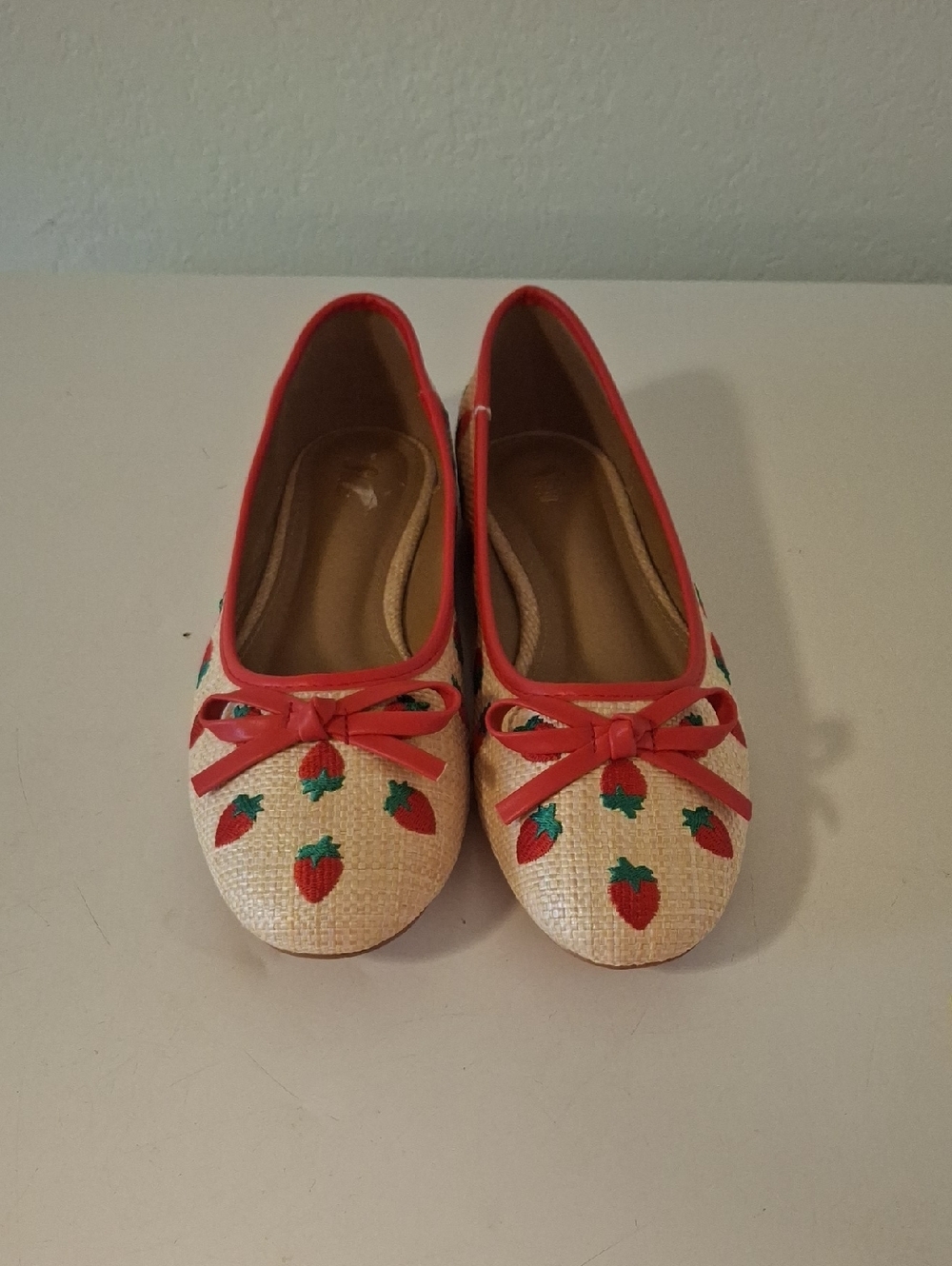 SHEIN Red Strawberry Print Straw Ballet Flats